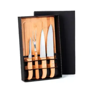 Kit Para Churrasco Em Bambu / Madeira / Inox - 5 Pçs