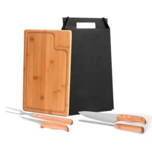Conj. Para Churrasco Em Bambu / Madeira / Inox Texas - 5 Pçs