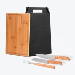 Conj. Para Churrasco Em Bambu / Madeira / Inox Texas - 4 Pçs