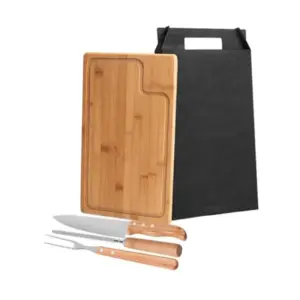 Conj. Para Churrasco Em Bambu / Madeira / Inox Texas - 4 Pçs