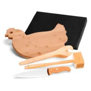Kit Para Cozinha Em Bambu Com Tábua Formato Galinha