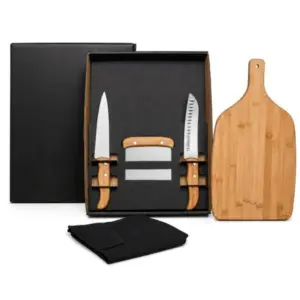 Kit Para Cozinha Em Bambu / Inox Com Espátula Multiuso - 4 Pçs