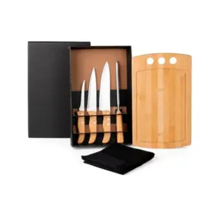 Kit Para Cozinha Em Bambu / Madeira / Inox Com Avental - 6 Pçs