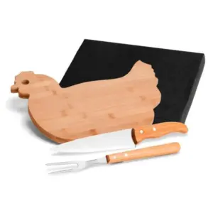 Conj. Para Cozinha Em Bambu / Madeira / Inox - 3 Pçs