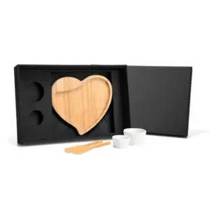 Kit Para Petisco Com Tábua Formato Coração - 5 Pçs
