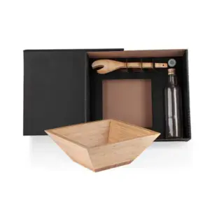 Kit Para Salada Com Garrafa - Bambu / Vidro - 3 Pçs