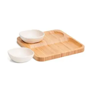 Kit Petisco E Patê Em Bambu/fibra De Bambu - 3 Pçs