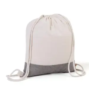 Mochila Sacola Em Algodão Reciclado - Bege Natural / Melange Cinza - 37x41cm
