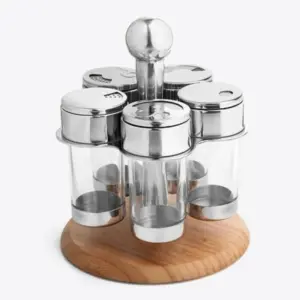 Porta Condimentos Em Acrílico/inox/bambu - Salzburgo - 6 Pçs